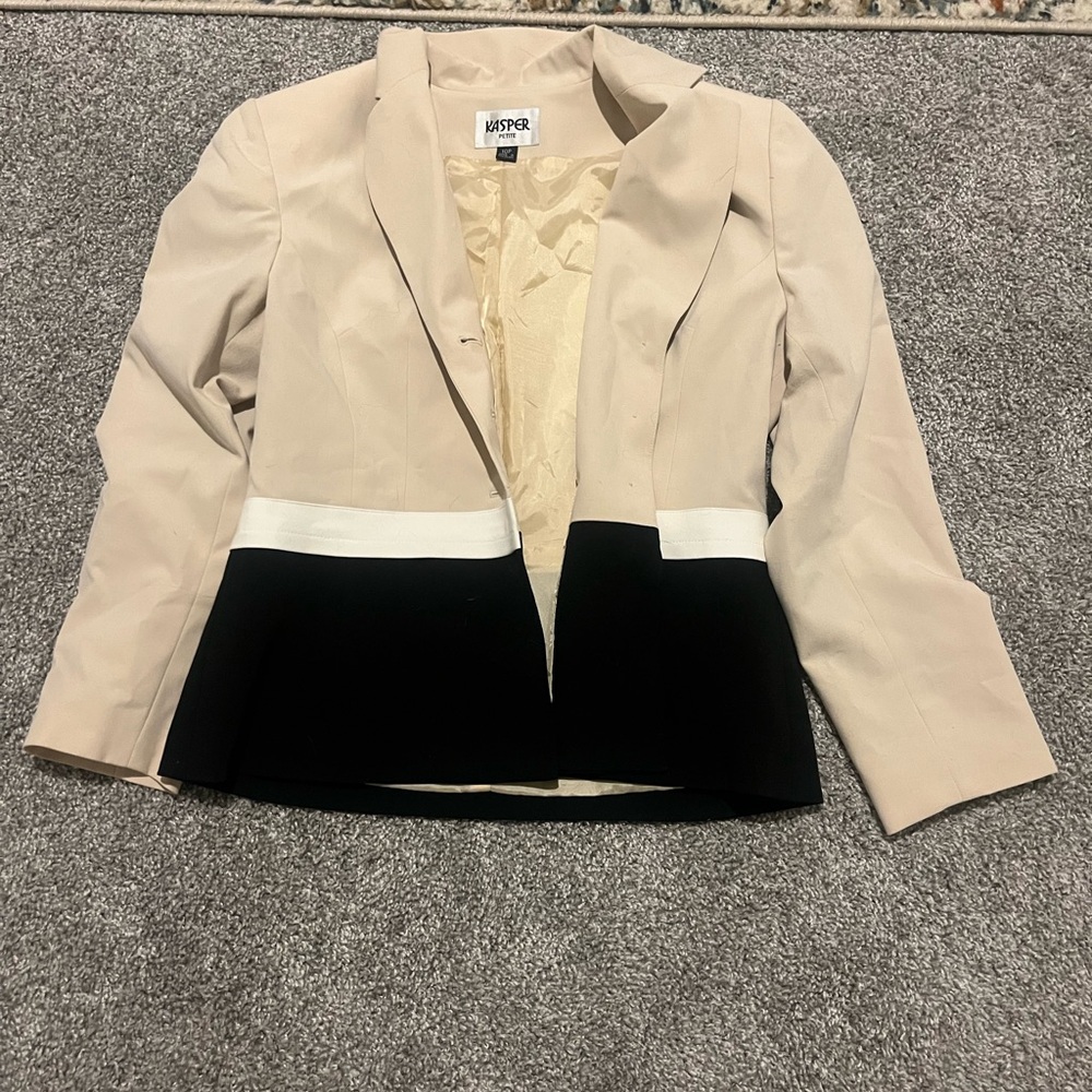 Vintage Kasper Cream and Black Blazer Tailored Suit Jacket